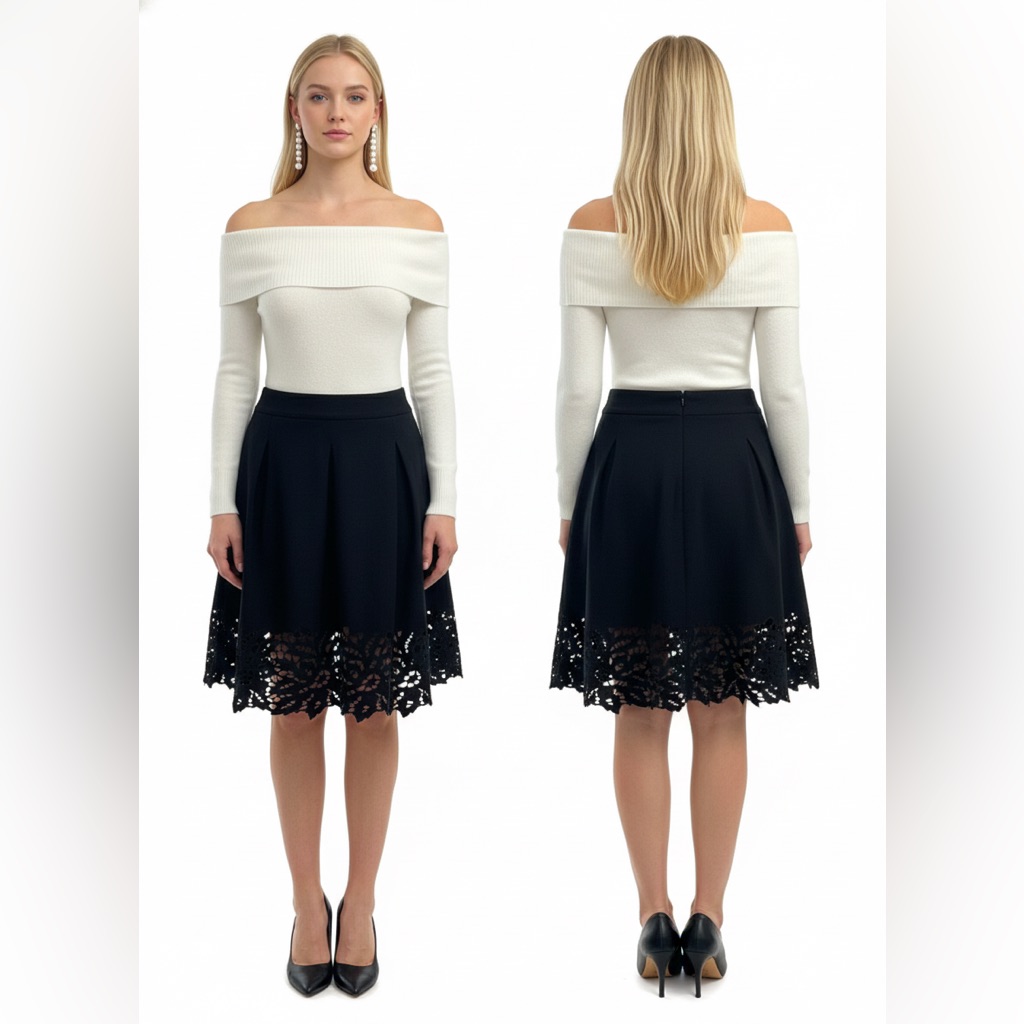 Bcbgmaxazria Cutout Embroidery Pleated Skirt
